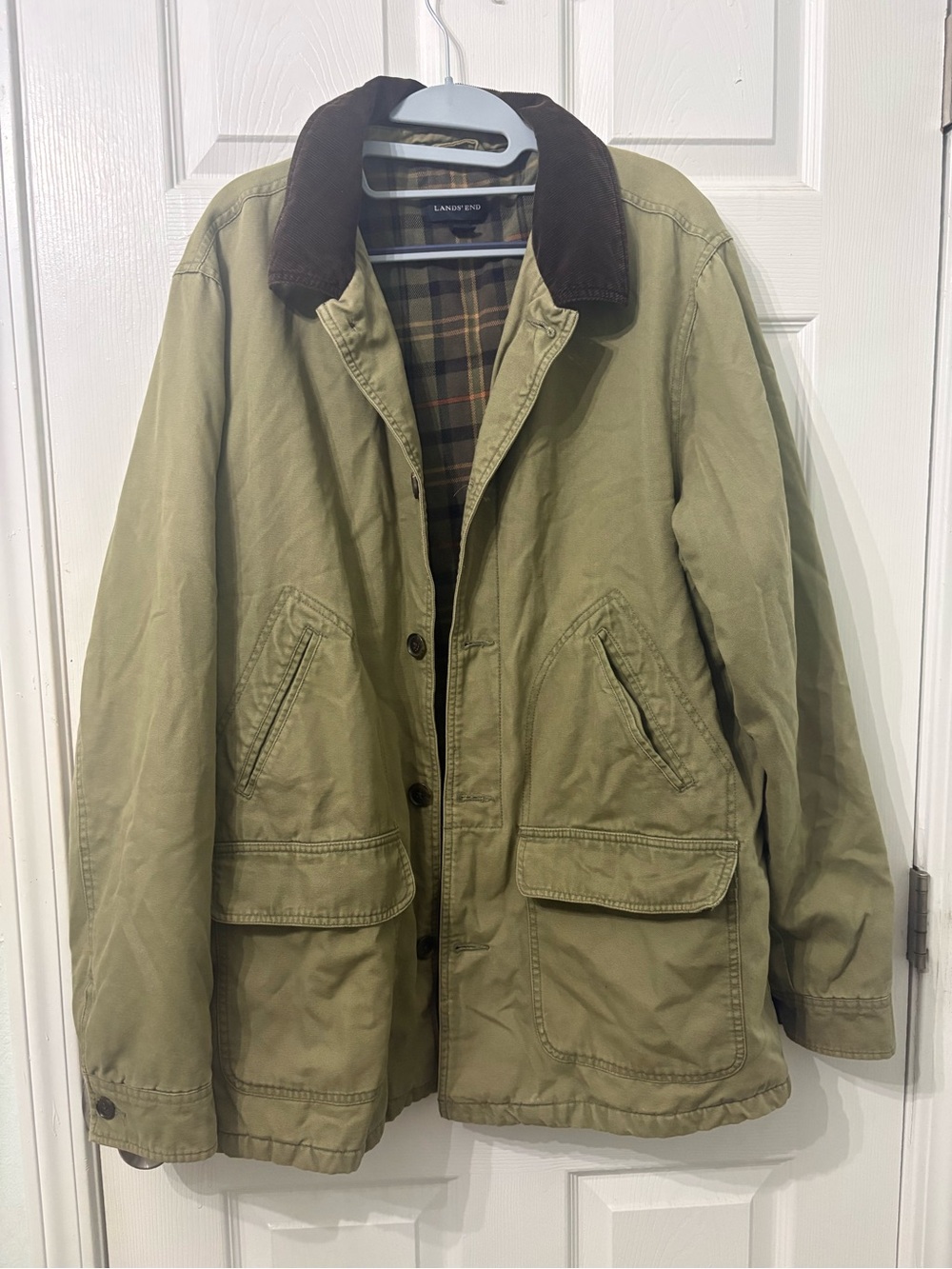 Lands' End Men's Olive Green Field/BarnJacket with Corduroy Collar